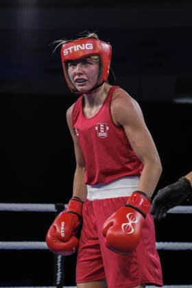 2026 European Boxing Championships in Bulgaria SOFIA, BULGARIA - SEPTEMBER 21: Esra Yildiz Kahraman (blue) of Turkiye competes against Elise Glynn (red) of Great Britain during the women s 57 kg category match at the 2026 European Boxing Championships at the Asics Arena in Sofia, Bulgaria on September 21, 2026. Osmancan Gurdogan Anadolu Sofia Bulgaria. Editorial use only. Please get in touch for any other usage.  Copyright: x2026xAnadoluxOsmancanxGurdoganx