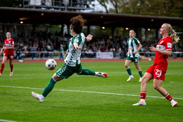September 21, 2026, GER, Soccer, Women s, Google Pixel 1 Bundesliga, 2026–2027 Season, Matchday 4, SV Werder Bremen vs. VfB Stuttgart: Mei Shimada scores the 1-0 goal for Werder Bremen. DFB and DFL regulations prohibit any use of photographs as image sequences and or quasi-video. Bremen Stadium, Field 11, Bremen, Germany Copyright: xNordphoto Memmlerx