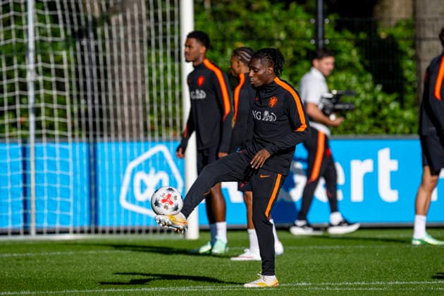 ZEIST, Netherlands: Forward Jeremie Frimpong of the Netherlands during UEFA Nations League training ahead of the match against Germany at the KNVB Campus on September 21, 2026, in Zeist, Netherlands. Photo by DeFodi Images