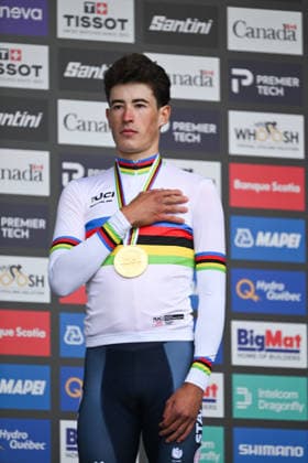 2026 UCI Road World Championships Picture by Zac Williams SWpix.com - 21 09 2026 - Cycling - 2026 UCI Road World Championships - MontrÃ al, Canada - Men Under-23 Individual Time Trial (ITT) Podium - Ryan Gal (Netherlands) wins the Gold Medal to become World Champion Copyright: x xSWpix.comx(t axPhotographyxHubxLtd)xZacxWilliams SWpix.comx SWP-3521-1124