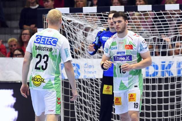 Magnus Saugstrup, SC Magdeburg 23, and Elvar Oern Jonsson, SC Magdeburg 19, GER, MT Melsungen vs. SC Magdeburg, Handball, 1st Bundesliga, Matchday 5, 2026–2027 Season, September 20, 2026, GER, MT Melsungen SC Magdeburg, Handball, 1st Bundesliga, Matchday 5, 2026–2027 season, September 20, 2026, Kassel Copyright: xEibner-Pressefotox xRolandxSippelx EP_RSL
