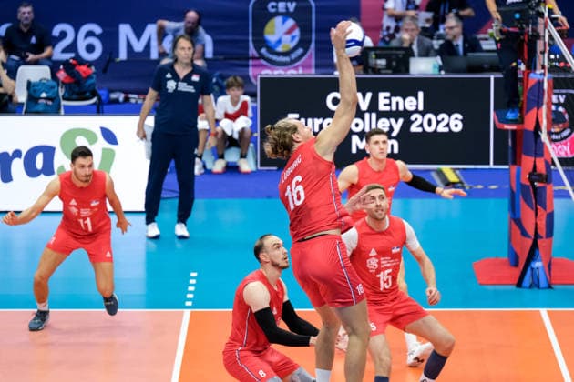 September 21, 2026, Turin, Italy: DraÅ¾en Luburi? of Serbia seen in action during the Final Eight of the CEV Enel EuroVolley 2026 Men match between Slovenia and Serbia at PalaVela. Slovenia wins the match against Serbia with a score 3-0. Turin Italy - ZUMAs197 20260921_aaa_s197_185 Copyright: xDavidexDixLallax
