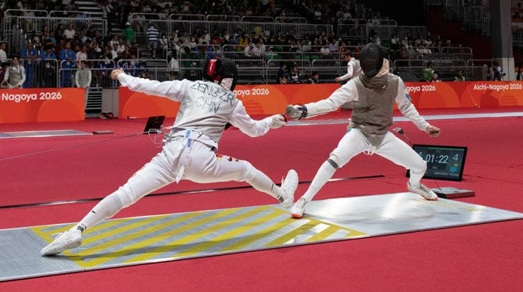 (260922) -- NAGOYA, Sept. 22, 2026 -- Zeng Zhaoran (L) of China competes against Timofey Semyonov of Kazakhstan during the men s foil individual pool round of fencing at the 20th Asian Games Aichi-Nagoya 2026 in Tokoname, Aichi Prefecture, Japan, Sept. 22, 2026 ) (SP)JAPAN-NAGOYA-ASIAN GAMES-FENCING-MEN S FOIL INDIVIDUAL-POOL ROUND YaoxQilin 