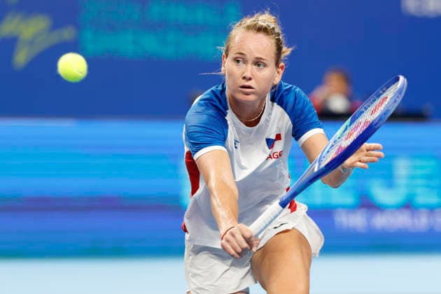 Marie Bouzkova, a Czech tennis player, during the warm-up before the Czech Republic vs. Great Britain match in the final round of the 2026 Billie Jean King Cup, September 22, 2026, Shenzhen, China. (CTKxPhoto PavelxLebeda) CTKPhotoF202609220000201  CTKPhotoF202609220000201