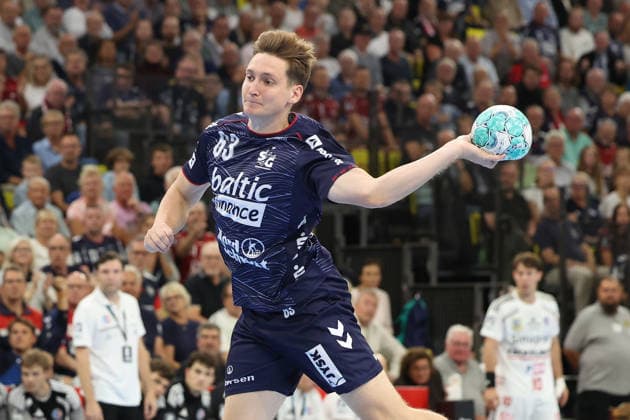 September 5, 2026, xBHAx, Handball, Opel HBL, 2026–2027 Season, 1st HBL, SG Flensburg-Handewitt vs. HC Erlangen, GGW Arena: Domen Novak, SG Flensburg-Handewitt 63 on offense, Schleswig-Holstein, Germany