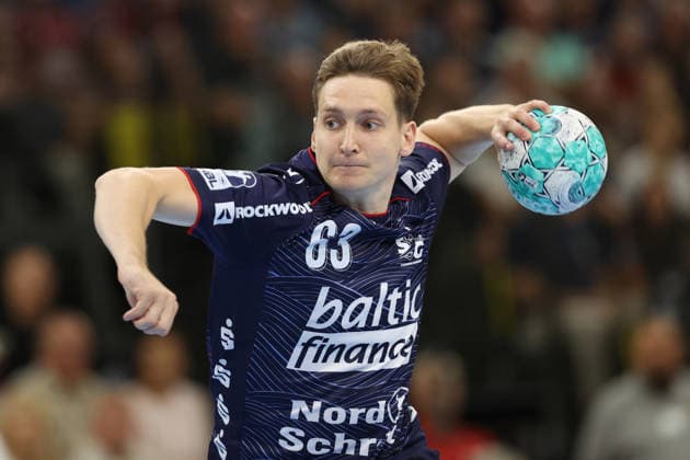 September 5, 2026, xBHAx, Handball, Opel HBL, 2026–2027 Season, 1st HBL, SG Flensburg-Handewitt vs. HC Erlangen, GGW Arena, Domen Novak, SG Flensburg-Handewitt 63 in attack, Schleswig-Holstein, Germany
