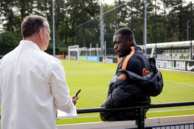 ZEIST - Brian Brobbey speaks to the press at the KNVB Campus in Zeist in preparation for the Nations League matches against Germany, Serbia, Greece, and Serbia. ROBIN VAN LONKHUIJSEN ANP xVIxANPxSportx xxANPxIVx 569639056 originalFilename: 569639056.jpg