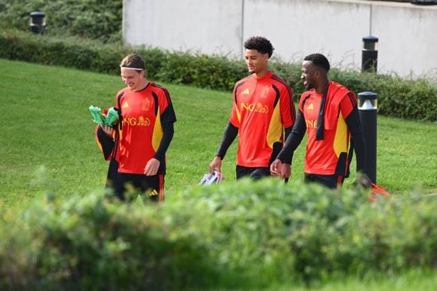 Italy v Belgium - UEFA Nations League 2026 Media Activities 22 09 2026 TUBIZE, BELGIUM - SEPTEMBER 22 : Godts Mika forward of Belgium, De Winter Koni defender of Belgium, Lukebakio Dodi forward of Belgium pictured during a training session ahead of the UEFA Nations League tournament league phase matchday 1 group A1 match between Italy and Belgium on September 22, 2026 in Tubize, Belgium, 22 09 2026 Tubize Belgium  Copyright: xVincentxKalutx