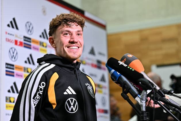DFB Media Events, September 22, 2026 HERZOGENAURACH, GERMANY September 22: Pictured is Philipp TREU of SC Freiburg being interviewed during the national team s first media events in Herzogenaurach at Adidas Copyright: xBEAUTIFULxSPORTS Goldbergx