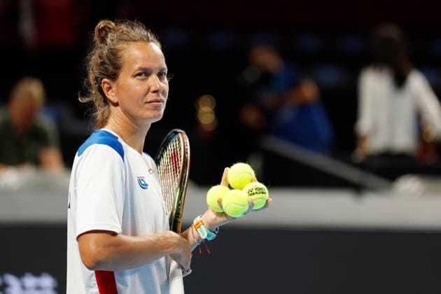 Barbora Strycova, the non-playing captain, during the pre-match warm-up for the Czech Republic vs. Great Britain match in the final round of the 2026 Billie Jean King Cup, September 22, 2026, Shenzhen, China. (CTKxPhoto PavelxLebeda) CTKPhotoF202609220004801  CTKPhotoF202609220004801