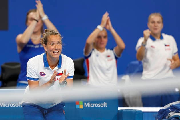 Non-playing captain Barbora Strycova during the Czech Republic vs. Great Britain match in the final round of the 2026 Billie Jean King Cup, September 22, 2026, Shenzhen, China. (CTKxPhoto PavelxLebeda) CTKPhotoF202609220011201  CTKPhotoF202609220011201