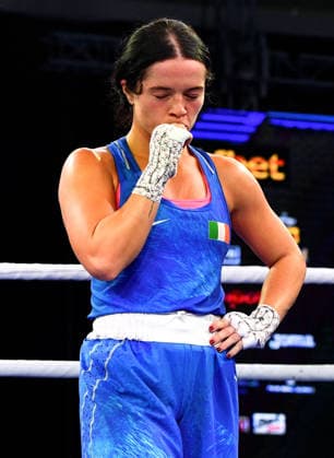 2026 European Boxing Elite Championships, Sofia, Bulgaria 22 9 2026 Women™s 51kg Quarter-Final Dania Moorehouse (Blue) vs Laura Fuentes Fernandez (Red) Ireland™s Dania Moorehouse dejected after losing Dania Moorehouse dejected after losing 22 9 2026  Copyright: xx VD5_1017