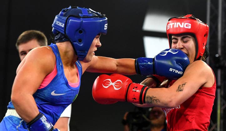 2026 European Boxing Elite Championships, Sofia, Bulgaria 22 9 2026 Women™s 51kg Quarter-Final Dania Moorehouse (Blue) vs Laura Fuentes Fernandez (Red) Ireland™s Dania Moorehouse in action against Laura Fuentes Fernandez of Spain Dania Moorehouse in action against Laura Fuentes Fernandez 22 9 2026  Copyright: xx VD5_0881