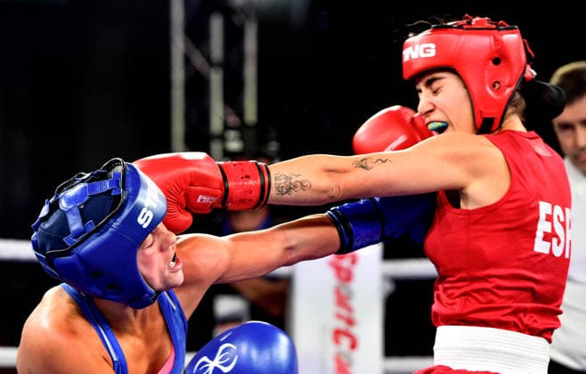 2026 European Boxing Elite Championships, Sofia, Bulgaria 22 9 2026 Women™s 51kg Quarter-Final Dania Moorehouse (Blue) vs Laura Fuentes Fernandez (Red) Ireland™s Dania Moorehouse in action against Laura Fuentes Fernandez of Spain Dania Moorehouse in action against Laura Fuentes Fernandez 22 9 2026  Copyright: xx VD5_0990