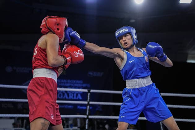 2026 European Boxing Championships in Bulgaria SOFIA, BULGARIA - SEPTEMBER 22: Hatice Akbas (blue) of Turkiye competes against Ruby White (red) of England in the women s 51kg category during the 2026 European Boxing Championships at Asics Arena in Sofia, Bulgaria, on September 22, 2026. Osmancan Gurdogan Anadolu Sofia Bulgaria. Editorial use only. Please get in touch for any other usage.  Copyright: x2026xAnadoluxOsmancanxGurdoganx