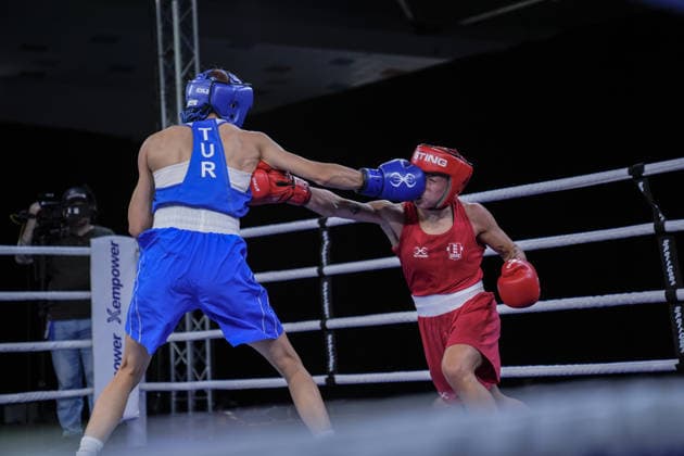 2026 European Boxing Championships in Bulgaria SOFIA, BULGARIA - SEPTEMBER 22: Hatice Akbas (blue) of Turkiye competes against Ruby White (red) of England in the women s 51kg category during the 2026 European Boxing Championships at Asics Arena in Sofia, Bulgaria, on September 22, 2026. Osmancan Gurdogan Anadolu Sofia Bulgaria. Editorial use only. Please get in touch for any other usage.  Copyright: x2026xAnadoluxOsmancanxGurdoganx