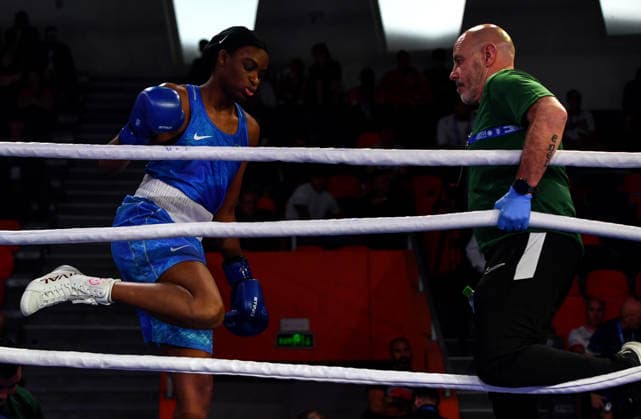 2026 European Boxing Elite Championships, Sofia, Bulgaria 22 9 2026 Women™s 71kg Quarter-Final Evelyn Igharo (Blue) vs Chantelle Reid (Red) Ireland™s Evelyn Igharo with Irish Athletic Boxing Association interim high performance head coach Damian Kennedy before the bout Evelyn Igharo with Damian Kennedy before the bout 22 9 2026  Copyright: xx VD5_1073