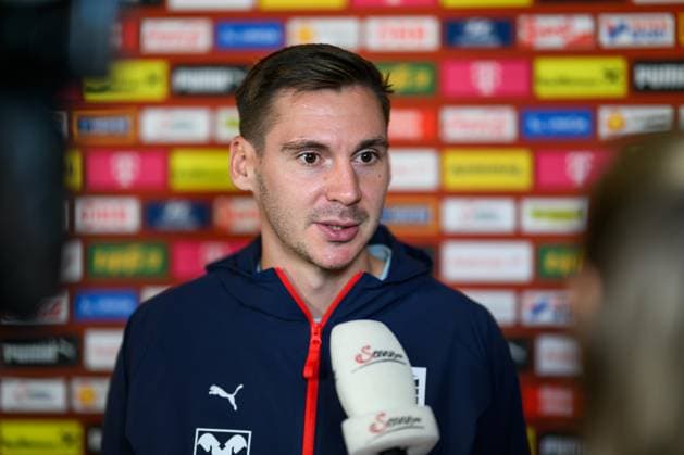SOCCER - NL, AUT vs ISR WINDISCHGARSTEN,AUSTRIA,22.SEP.26 - SOCCER - UEFA Nations League, group stage, OEFB international match, Länderspiel, Nationalmannschaft Austria vs Israel, preview, press conference, PK, Pressekonferenz team AUT. Image shows Maximilian Woeber (AUT). GEPAxpictures xChristianxMoser