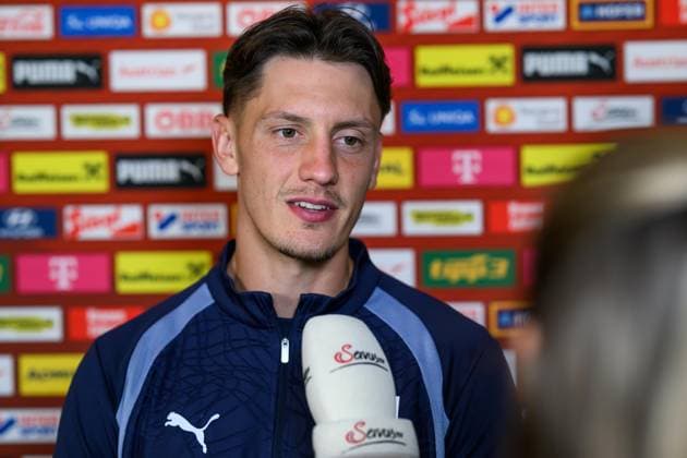 SOCCER - NL, AUT vs ISR WINDISCHGARSTEN,AUSTRIA,22.SEP.26 - SOCCER - UEFA Nations League, group stage, OEFB international match, Länderspiel, Nationalmannschaft Austria vs Israel, preview, press conference, PK, Pressekonferenz team AUT. Image shows Felix Bacher (AUT). GEPAxpictures xChristianxMoser