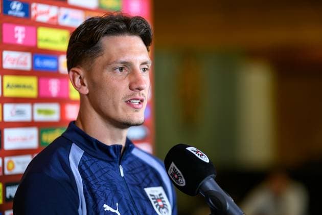 SOCCER - NL, AUT vs ISR WINDISCHGARSTEN,AUSTRIA,22.SEP.26 - SOCCER - UEFA Nations League, group stage, OEFB international match, Länderspiel, Nationalmannschaft Austria vs Israel, preview, press conference, PK, Pressekonferenz team AUT. Image shows Felix Bacher (AUT). GEPAxpictures xChristianxMoser