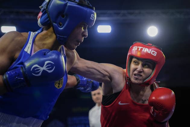 2026 European Boxing Championships in Bulgaria SOFIA, BULGARIA - SEPTEMBER 22: Busenaz Surmeneli (red) of Turkiye and Leonie Muller (blue) of Germany compete in the women s 70kg category during the 2026 European Boxing Championships at Asics Arena in Sofia, Bulgaria, on September 22, 2026. Osmancan Gurdogan Anadolu Sofia Bulgaria. Editorial use only. Please get in touch for any other usage.  Copyright: x2026xAnadoluxOsmancanxGurdoganx