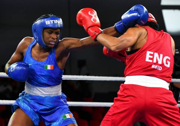 2026 European Boxing Elite Championships, Sofia, Bulgaria 22 9 2026 Women™s 71kg Quarter-Final Evelyn Igharo (Blue) vs Chantelle Reid (Red) Ireland™s Evelyn Igharo in action against Chantelle Reid of England Evelyn Igharo in action against Chantelle Reid 22 9 2026  Copyright: xx VD5_1224