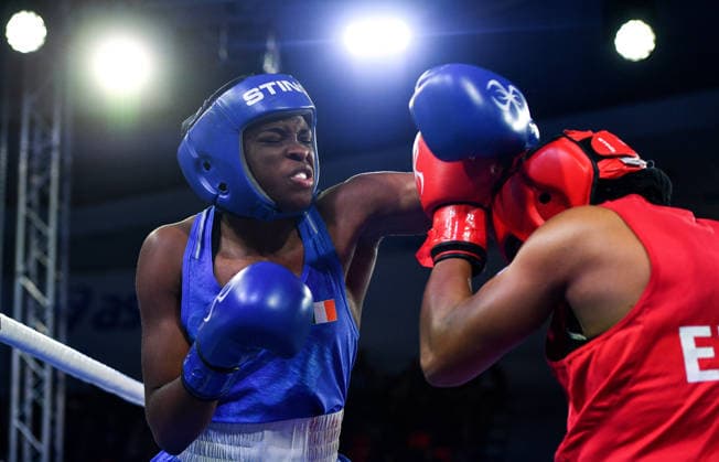 2026 European Boxing Elite Championships, Sofia, Bulgaria 22 9 2026 Women™s 71kg Quarter-Final Evelyn Igharo (Blue) vs Chantelle Reid (Red) Ireland™s Evelyn Igharo in action against Chantelle Reid of England Evelyn Igharo in action against Chantelle Reid 22 9 2026  Copyright: xx VD5_1332
