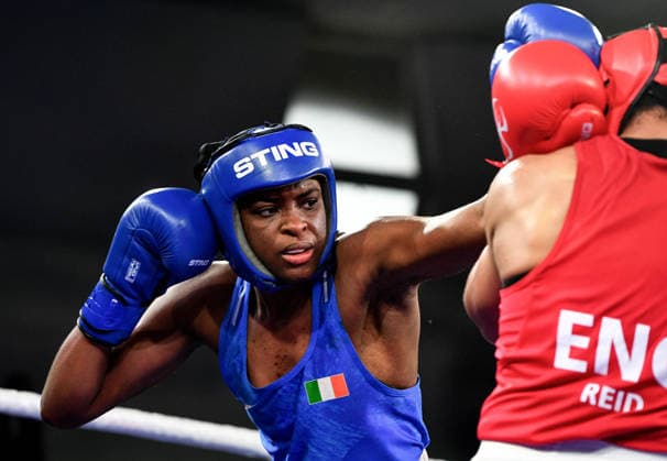 2026 European Boxing Elite Championships, Sofia, Bulgaria 22 9 2026 Women™s 71kg Quarter-Final Evelyn Igharo (Blue) vs Chantelle Reid (Red) Ireland™s Evelyn Igharo in action against Chantelle Reid of England Evelyn Igharo in action against Chantelle Reid 22 9 2026  Copyright: xx VD5_1425