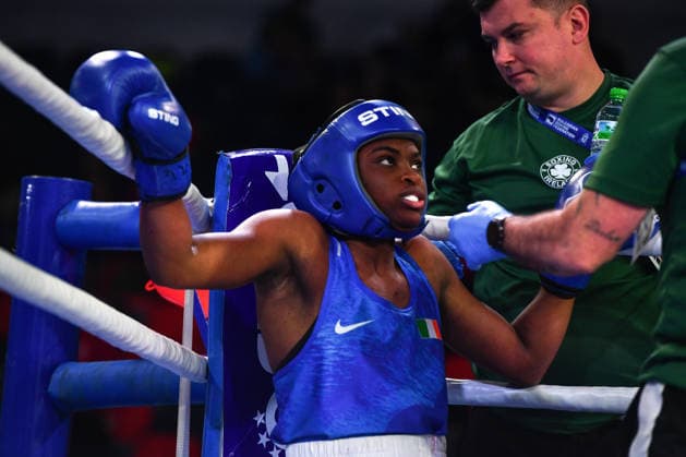 2026 European Boxing Elite Championships, Sofia, Bulgaria 22 9 2026 Women™s 71kg Quarter-Final Evelyn Igharo (Blue) vs Chantelle Reid (Red) Ireland™s Evelyn Igharo in between rounds Evelyn Igharo in between rounds 22 9 2026  Copyright: xx VD5_1356