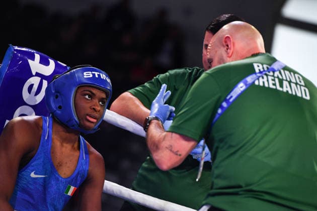 2026 European Boxing Elite Championships, Sofia, Bulgaria 22 9 2026 Women™s 71kg Quarter-Final Evelyn Igharo (Blue) vs Chantelle Reid (Red) Ireland™s Evelyn Igharo in between rounds Evelyn Igharo in between rounds 22 9 2026  Copyright: xx VD5_1379