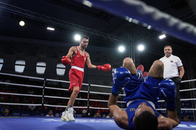 2026 European Boxing Championships in Bulgaria SOFIA, BULGARIA - SEPTEMBER 22: Semih Gumus (red) of Turkiye and Bashkim Bajoku (blue) of Kosovo compete in the men s 55kg category during the 2026 European Boxing Championships at Asics Arena in Sofia, Bulgaria, on September 22, 2026. Osmancan Gurdogan Anadolu Sofia Bulgaria. Editorial use only. Please get in touch for any other usage.  Copyright: x2026xAnadoluxOsmancanxGurdoganx