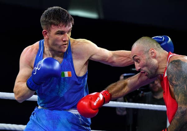 2026 European Boxing Elite Championships, Sofia, Bulgaria 22 9 2026 Men™s 90kg Quarter-Final Jack Marley (Blue) vs Georgii Kushitashvli (Red) Ireland™s Jack Marley in action against Georgii Kushitashvli of Georgia Jack Marley in action against Georgii Kushitashvli 22 9 2026  Copyright: xx VD5_1767