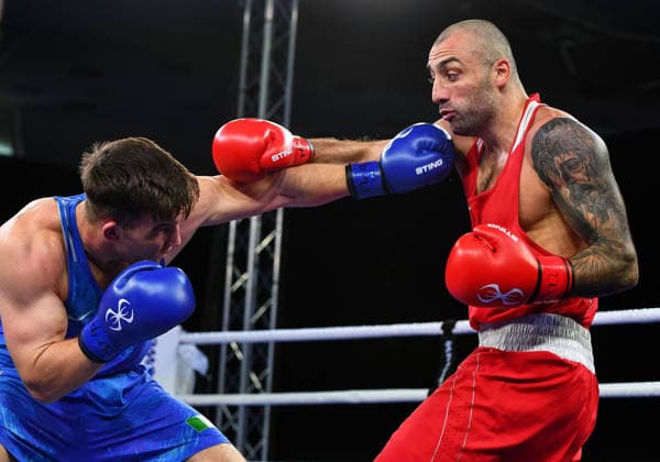 2026 European Boxing Elite Championships, Sofia, Bulgaria 22 9 2026 Men™s 90kg Quarter-Final Jack Marley (Blue) vs Georgii Kushitashvli (Red) Ireland™s Jack Marley in action against Georgii Kushitashvli of Georgia Jack Marley in action against Georgii Kushitashvli 22 9 2026  Copyright: xx VD5_1797