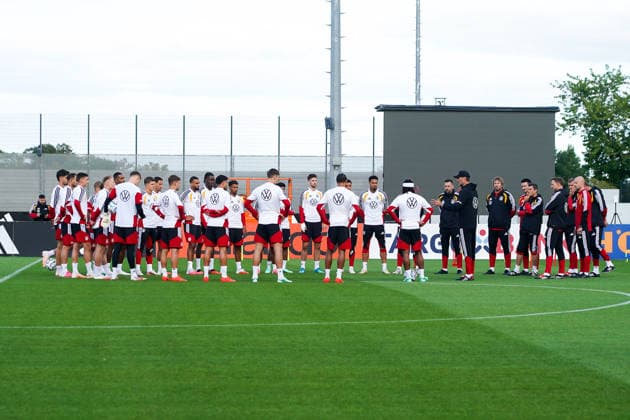 New German national team coach Jürgen Klopp addressing the team during their first training session at Herzo Base on September 22, 2026—German National Team Nations League Preparation, Home Ground, HerzoBase, World of Adidas, Herzogenaurach