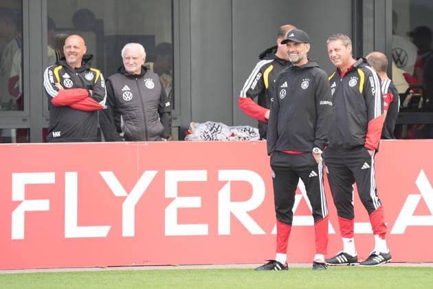 Advisor, Coaching Staff: Marc Kosicke, Germany, Sports Director: Rudi Völler, Germany, National Team Coach: Jürgen Klopp, Germany, Assistant Coach Peter Krawietz Germany, HerzoBase September 22, 2026, German National Team Nations League Preparation, Home Ground, HerzoBase, World of Adidas, Herzogenaurach