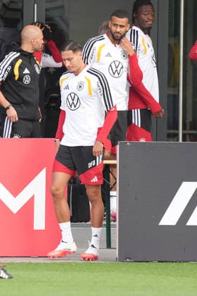 Younes Ebnoutalib (Germany) steps onto the Herzo Base training field for the first time on September 22, 2026. German National Team Nations League Preparation, Home Ground, HerzoBase, World of Adidas, Herzogenaurach