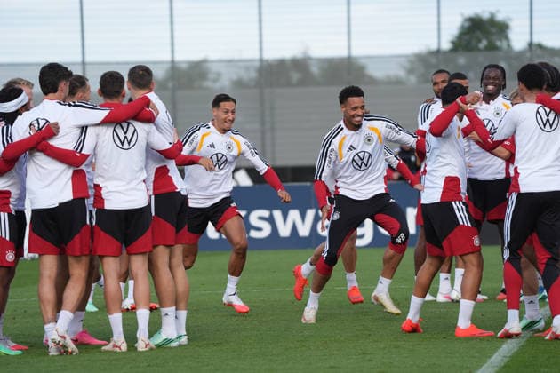 Fun with team-building games, Younes Ebnoutalib, Germany, Felix Nmecha, Germany, Herzo Base, September 22, 2026, German National Team, Nations League preparation, Home Ground, HerzoBase, World of Adidas, Herzogenaurach