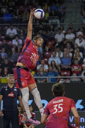 France v Romania - CEV Men s European Volleyball Championship 2026 quarterfinal SOFIA, BULGARIA - SEPTEMBER 22: Trevor Clevenot of France in action during the CEV Men s European Volleyball Championship 2026 quarterfinal match between France and Romania at Arena 8888 in Sofia, Bulgaria on September 22, 2026. Osmancan Gurdogan Anadolu Sofia Bulgaria. Editorial use only. Please get in touch for any other usage.  Copyright: x2026xAnadoluxOsmancanxGurdoganx