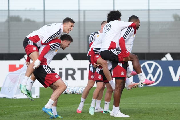 Having Fun with Different Game Formats with Nico Schlotterbeck (Germany), Kai Havertz (Germany), Jonathan Tah (Germany), and Kevin Schade (HerzoBase) September 22, 2026 German National Team Nations League Preparation, Home Ground, HerzoBase, World of Adidas, Herzogenaurach