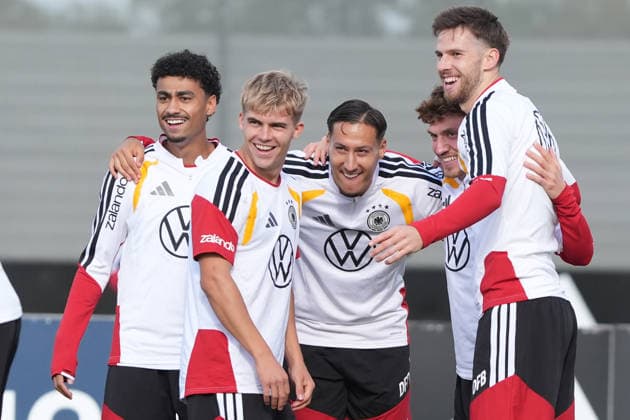 Nathaniel Brown, Germany, Younes Ebnoutalib, Germany, Hennes Behrens, Max Rosenfelder, Germany, Philipp Treu, Germany, are enjoying the game formats: Herzo Base 22 09 2026, German National Team, Nations League Preparation, Home Ground, HerzoBase, World of Adidas, Herzogenaurach