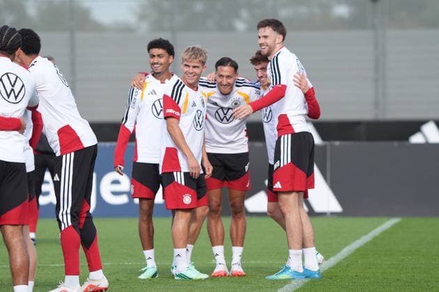 Nathaniel Brown, Germany, Younes Ebnoutalib, Germany, Hennes Behrens, Max Rosenfelder, Germany, Philipp Treu, Germany, are enjoying the game formats: Herzo Base 22 09 2026, German National Team, Nations League Preparation, Home Ground, HerzoBase, World of Adidas, Herzogenaurach