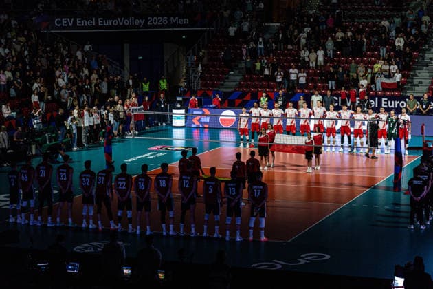 IPA88834605 - Team Poland during the national anthem before the CEV Enel Eurovolley 2026 quarterfinal match between Poland and Germany—Arena 8888 in Sofia, Bulgaria, on September 22, 2026  Copyright: xIvanxSxIvanov IPAxSportx xx IPA88834605