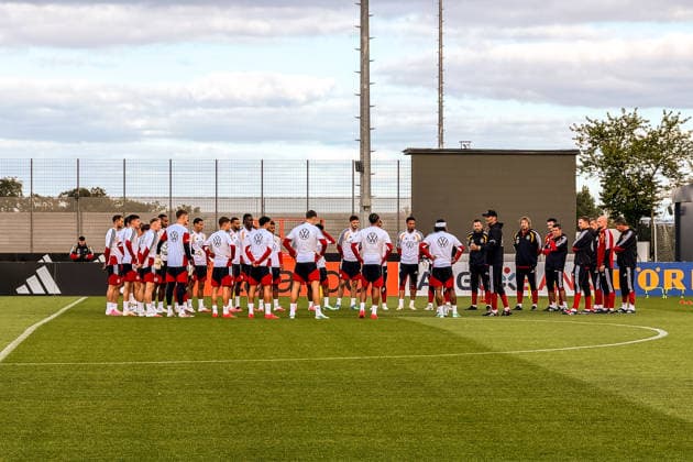 National Team Coach Jürgen Klopp of Germany addressing the team at Herzo Base on September 22, 2026; German National Team Nations League Preparation, Home Ground, HerzoBase, World of Adidas, Herzogenaurach