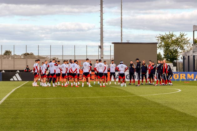 National Team Coach Jürgen Klopp of Germany addressing the team at Herzo Base on September 22, 2026; German National Team Nations League Preparation, Home Ground, HerzoBase, World of Adidas, Herzogenaurach