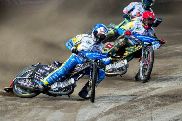 260922 Mads Hansen and Max Fricke of Västervik during the second final of the Elitserien between Västervik and Dackarna on September 22, 2026, in Västervik  Copyright: OSCARxWALLIN BB260922BB445