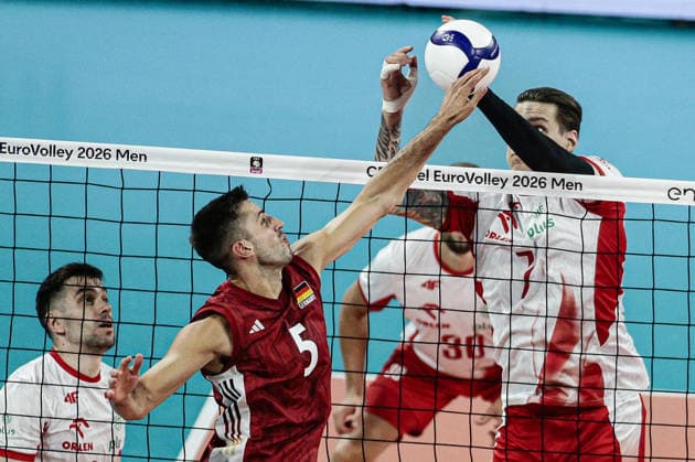 IPA88836057 - Germany s Moritz Reichert in action against Poland s Batrlomiej Lemanski during the CEV Enel Eurovolley 2026 quarterfinal match between Poland and Germany at Arena 8888 in Sofia, Bulgaria, on September 22, 2026  Copyright: xIvanxSxIvanov IPAxSportx xx IPA88836057