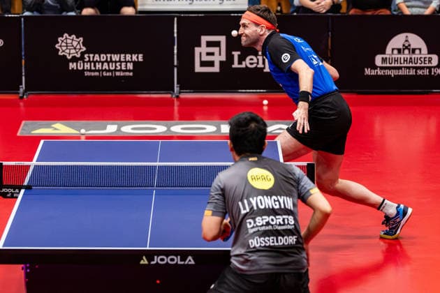 September 22, 2026, GER, Table Tennis, Men, Season 26–27, Post SV Mühlhausen vs. Borussia Düsseldorf, Steffen Mengel; Post SV Mühlhausen loses to Yongyin Li of Borussia Düsseldorf in 0–3 sets; 99974 Mühlhausen, LOTTO Thüringen Center Court, Thuringia, Germany