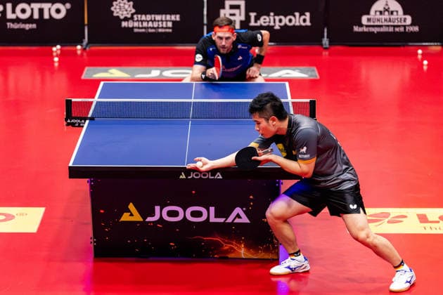 September 22, 2026, GER, Table Tennis, Men, Season 26–27, Post SV Mühlhausen vs. Borussia Düsseldorf, Steffen Mengel; Post SV Mühlhausen loses to Yongyin Li of Borussia Düsseldorf in 0–3 sets; 99974 Mühlhausen, LOTTO Thüringen Center Court, Thuringia, Germany