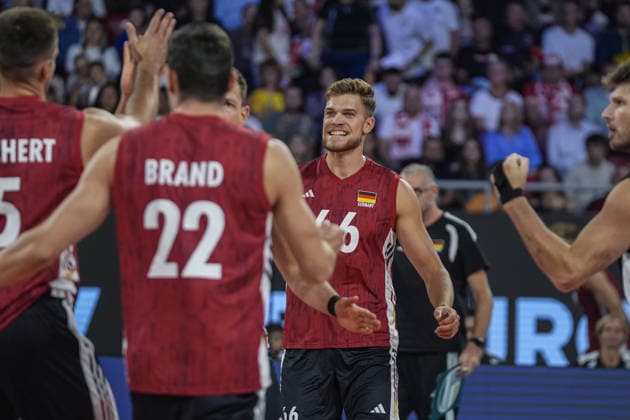 Poland v Germany - CEV Men s European Volleyball Championship 2026 quarterfinal SOFIA, BULGARIA - SEPTEMBER 22: Erik Rohrs (R) of Germany celebrates after a point during the CEV Men s European Volleyball Championship 2026 quarterfinal match between Poland and Germany at Arena 8888 in Sofia, Bulgaria on September 22, 2026. Osmancan Gurdogan Anadolu Sofia Bulgaria. Editorial use only. Please get in touch for any other usage.  Copyright: x2026xAnadoluxOsmancanxGurdoganx