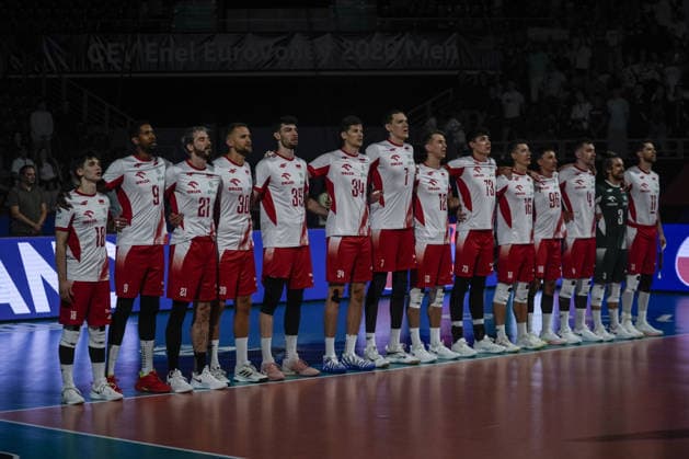 Poland v Germany - CEV Men s European Volleyball Championship 2026 quarterfinal SOFIA, BULGARIA - SEPTEMBER 22: Players of Poland line up ahead of the CEV Men s European Volleyball Championship 2026 quarterfinal match between Poland and Germany at Arena 8888 in Sofia, Bulgaria on September 22, 2026. Osmancan Gurdogan Anadolu Sofia Bulgaria. Editorial use only. Please get in touch for any other usage.  Copyright: x2026xAnadoluxOsmancanxGurdoganx